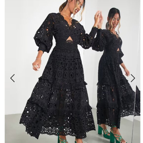 ASOS Edition broderie dress in black - size 14 - Picture 1 of 8